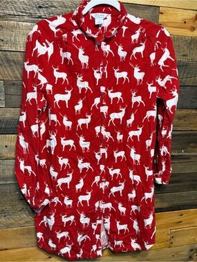 Sleep Sense Womens Medium Cotton Portuguese Flannel Reindeer Print Nightgown